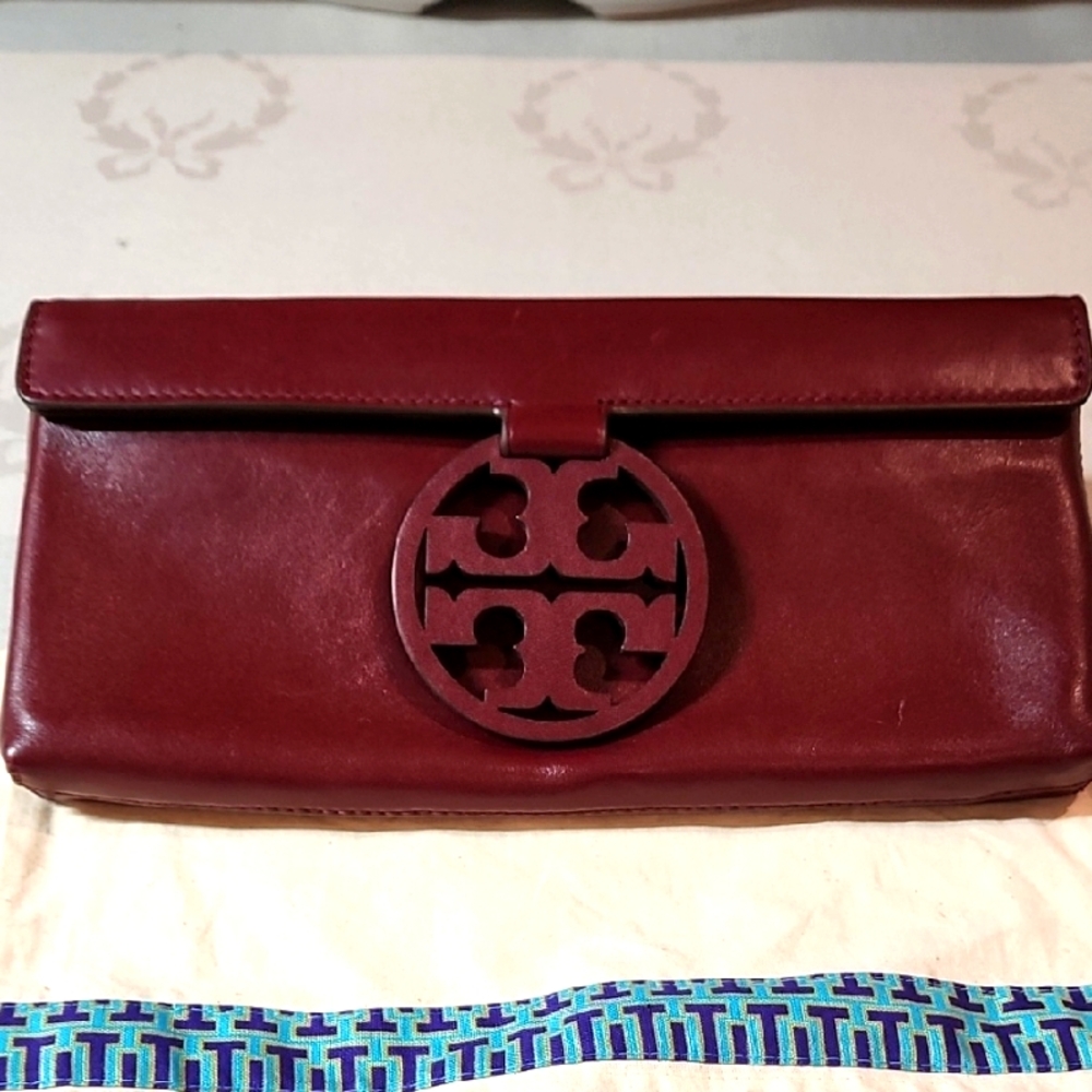 Tory Burch Deep Red Leather Clutch